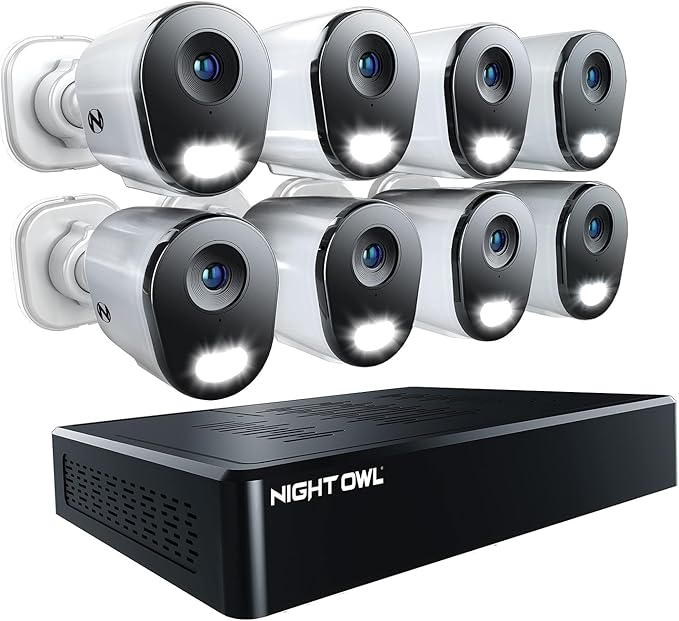 Night Owl 12 Channel NVR Security System with 2TB Hard Drive and 8 Wired IP 4K Plus Deterrence Cameras