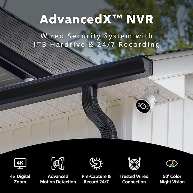 Swann AdvancedX Wired NVR 4K Security Camera System 16 CH, 8 PoE Outdoor Cameras, 2TB, Color Night Vision, Motion Detect