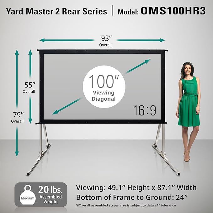 Elite Screens Yard Master 2, 100-inch Indoor Outdoor Portable Fast Folding Projector Screen w/ Stand 16:9, 8K 4K Ultra HD 3D Movie Theater Rear Projection , OMS100HR3 -US Based Company 2-YEAR WARRANTY