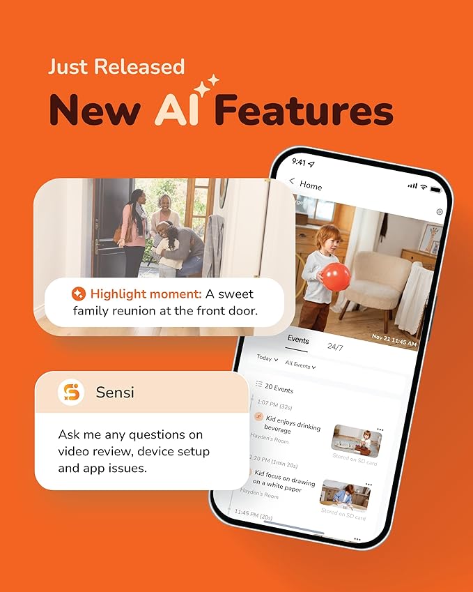 Sensforge 2.5K Black Indoor Pan-Tilt Dome Security Camera, AI Human & Pet Detection, 360° Coverage, Two-Way Audio, Dual-Band Wi-Fi (2.4G/5G), 64GB SD Card Included, No Monthly Fees