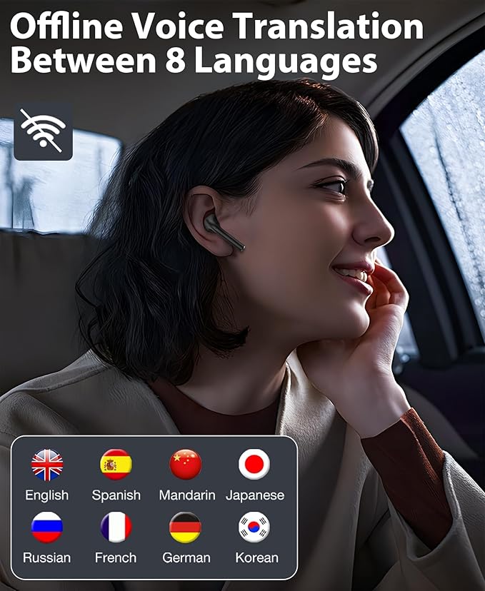 AI Translation Earbuds Real Time 144 Languages & Accents Translator Earbuds with 8-Language Offline Translating Earbuds, Audifonos Traductores Inglés Español for Learning Travel Business (Black)