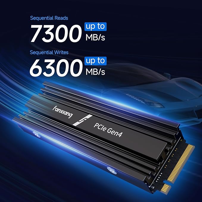 2TB NVMe M.2 Gaming SSD for PS5 with Heatsink PCIe 4.0 2280 Up to 7300MB/s,3D NAND TLC Flash with Dynamic SLC Cache, Internal SSD Suitable for PS5 Enthusiasts, Technology Enthusiasts, IT Professionals