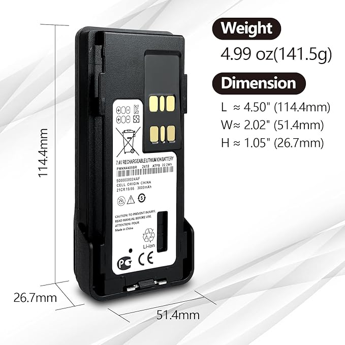 2-Pack 7.4V 3000mAh PMNN4544A PMNN4409 Two-Way Radio Battery Replacement for Motorola XPR3300 XPR3500 XPR7350 XPR7580 XPR7550 PMNN4544 APX4000 APX1000 DP4400 PMNN4448 DGP5050 PMNN4544A
