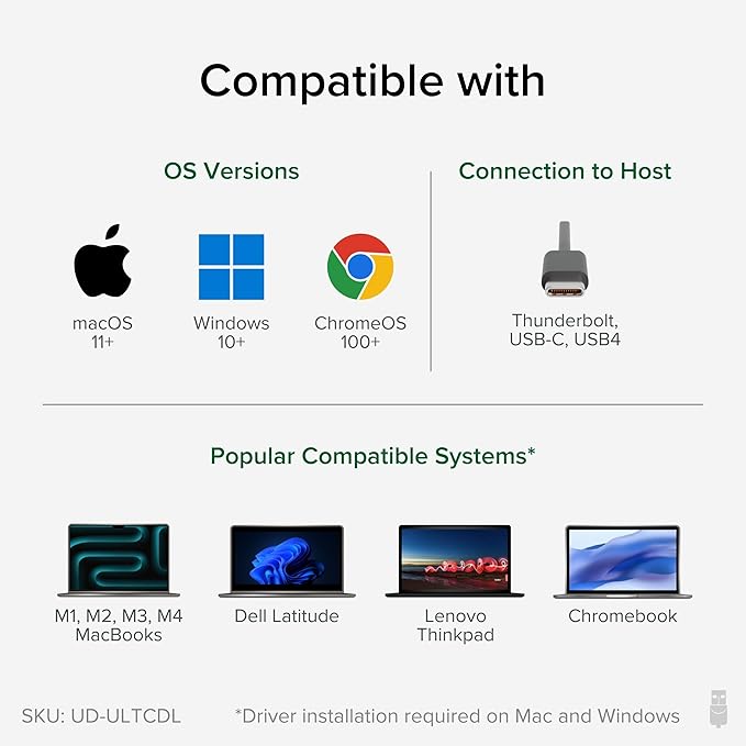 Plugable USB-C Triple Monitor Docking Station: 13-in-1 Laptop Dock with 100W Charging for Mac (DisplayLink Driver Required), Windows, Chrome, 3 HDMI, Gigabit Ethernet, SD, USB-C 20W, 4 USB - UD-ULTCDL