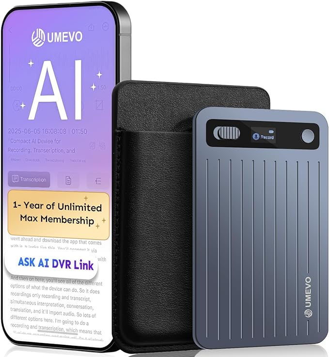 AI Voice Recorder with App Control : AI Transcription, Summarization & Mind Maps, Portable AI Note Taking Device with Case 64GB Memory Recording for Calls, Speeches, Meetings, Interviews(Blue)