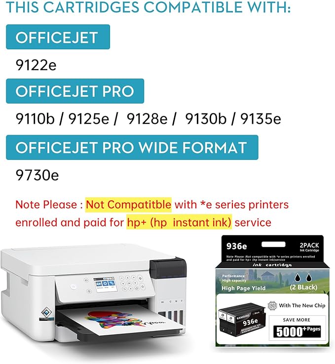 936e 936XLBlack Ink Cartridge Replacement for HP 936e Black Ink Work with OfficeJet Pro 9110 9120 9122 9125 9128 9130 9135 9730 Series Printers(2-Back)