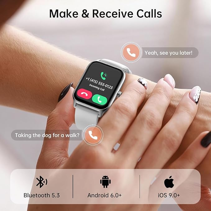 Smart Watches for Women with Alexa & Bluetooth Call,1.85" HD Screen Fitness Tracker,30-Day Battery, Heart Rate/Sleep/SpO2 Monitor,100+ Sports Modes,2ATM Waterproof Smartwatch for Android iPhone(White)