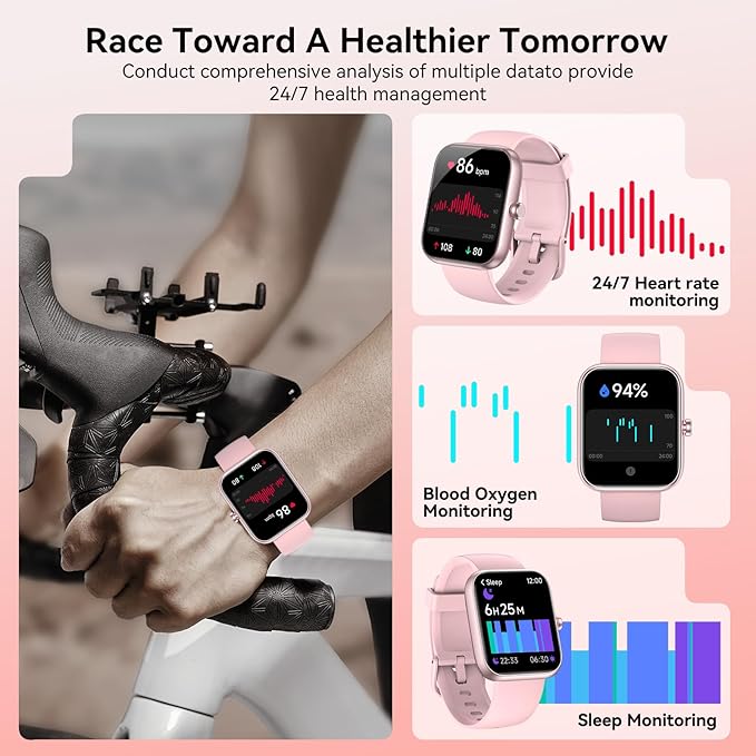 Smart Watch with Alexa Built-in, 1.83" HD Touchscreen Fitness Tracker, Bluetooth Notifications/Calls, IP68 Waterproof, 120+ Sport Modes, 24/7 Heart Rate & Sleep Monitor for iPhone Android iOS (Pink)