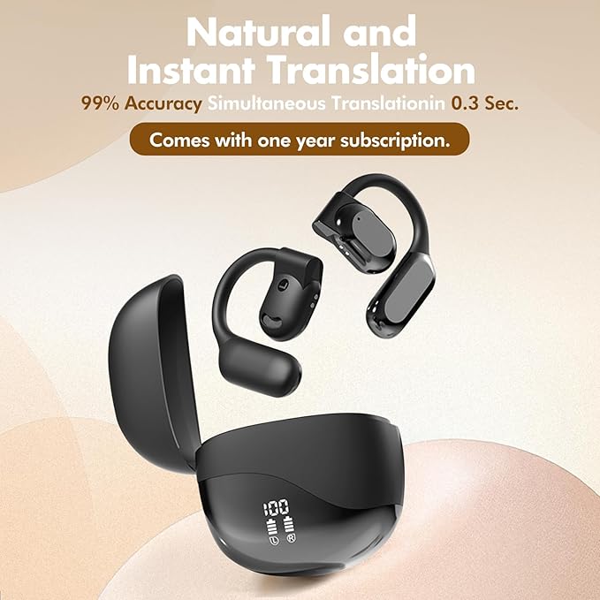 AI Translator Earbuds Real-Time Translation Earbuds 180 Languages and Accents Two-Way Translation Device for Travel Business and Learning Compatible with iOS and Android Electroplated Black