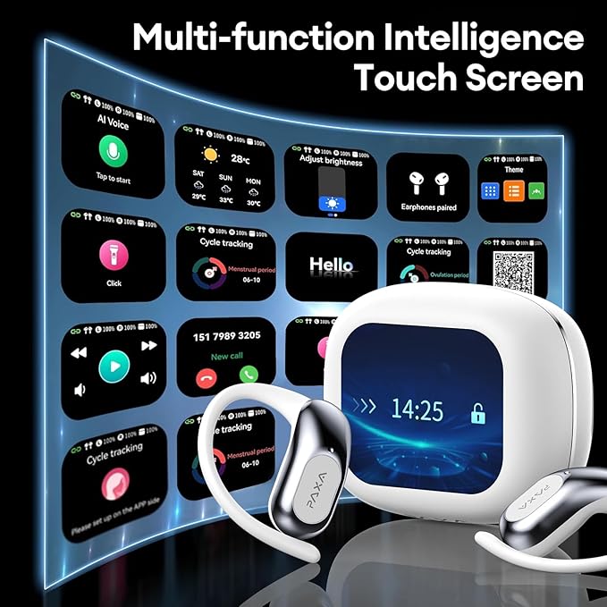 PAXA Ai Translator Earbuds 3-in-1 Two-Way Translation Earbuds Real Time Wireless Bluetooth 5.4 Headphones Translator with Touch Screen Housing for Foreign Travel/Learning/Business Openairultra,White