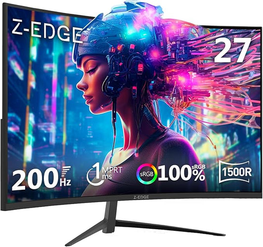 Z-Edge 27 inch Curved Gaming Monitor, FHD 1080P 200Hz 165Hz 144Hz Curved 1500R PC Monitor, MPRT 1ms Monitor, 350nits, 16.7M Colors, UG27 Frameless Bezel, 1X DP 1.4 Ports and 1X HDMI 2.0 Ports