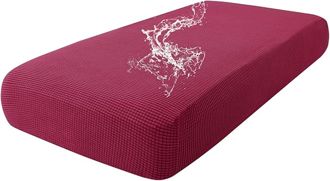 hyha Waterproof Couch Cushion Covers for Pets, Non Slip Sofa Seat Cover for Dogs Washable, Soft Thick Stretch Jacquard Fabric, Sofa Slipcovers with Elastic Bottom (1 Piece for Medium, Wine Red)