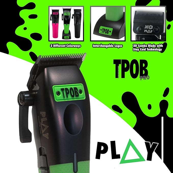 TPOB Play Barber Hair Clippers for Men 7500 RPM with Rubber Grips (Black/Green/Pink)
