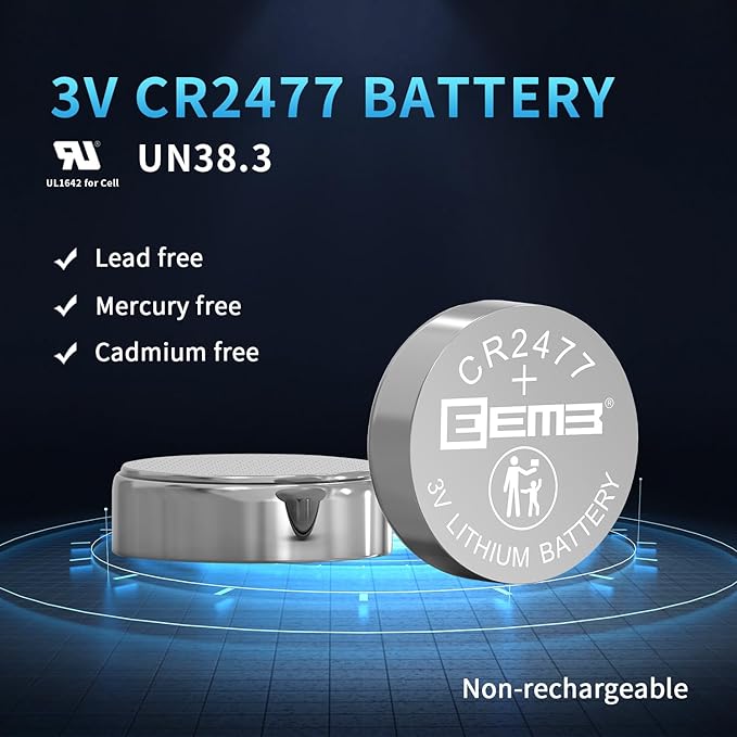 EEMB 5 Pack CR2477 Battery 3V Lithium Battery Button Coin Cell Batteries 2477 Batteries DL2477, ECR2477 for Electronic Candle, Light, Remote Control, Key Fob, Alarm, Contact Sensor, Smart Devices