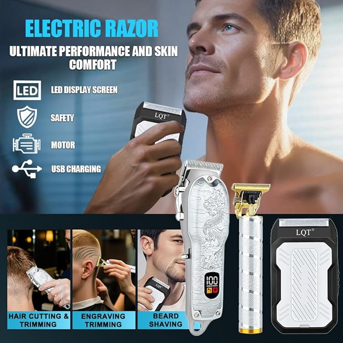 Professional Hair Clippers for Men, Cordless 3-in-1 Hair & Beard Trimmer Set, Adjustable Lever, Waterproof, Long Lasting Battery, Gift for Dad, Husband, Christmas, Birthday