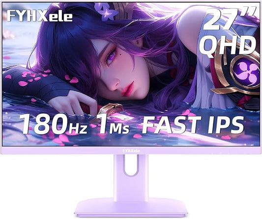 27 inch Gaming Monitor, 180Hz Computer Monitor QHD 1440P Fast IPS Panel Pc Monitor, sRGB100%,1ms, DisplayPort/HDMI/Eye Care/Wall Mount Compatible-Purple