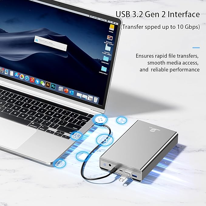 GX100 16TB USB 3.2 (10Gbps) External Hard Drive with USB Hub for Windows or MacOS Desktop PC/Laptop - 2 Year Warranty