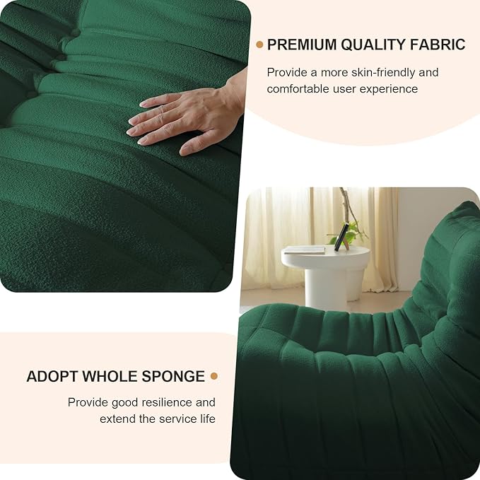 Luxury Sofa Couch Chair, Lazy Floor Seating, Fireside Bean Bag Chair, Ergonomic Tatami Sofa Lounger for Living Room, Bedroom, Office, Loveseat, Green