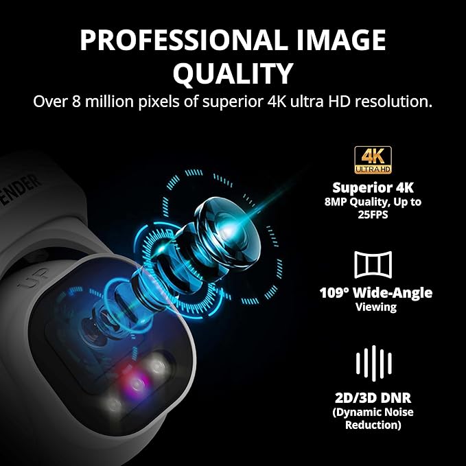 Defender AI Powered Sentinel Pro Turret 8CH NVR PoE Security Camera System, 4pc Metal Turret Cameras, 109° Wide Angle, IP66 Rated, Audio Recording, Web Viewing, 1TB HDD, Works w/Empower App