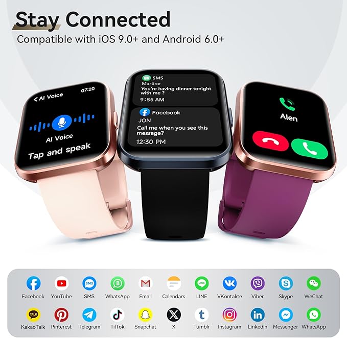 Smart Watches for Women Men, 1.85" Screen Smartwatch Compatible iPhone Android Phone Answer/Make Call, 24/7 SpO2 Sleep Heart Rate Monitor,3ATM Waterproof, Fitness Traker 120+Sport ( 2 Bands Included)