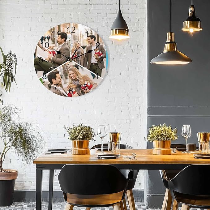 Custom 3 Photo Wall Clock, Personalized Picture Silent Wall Clock Non Ticking for Bedroom, Living Room, Kitchen, Office, Idea Gifts for Couples, Boyfriend, Girlfriend, Family (10", 12", 14")