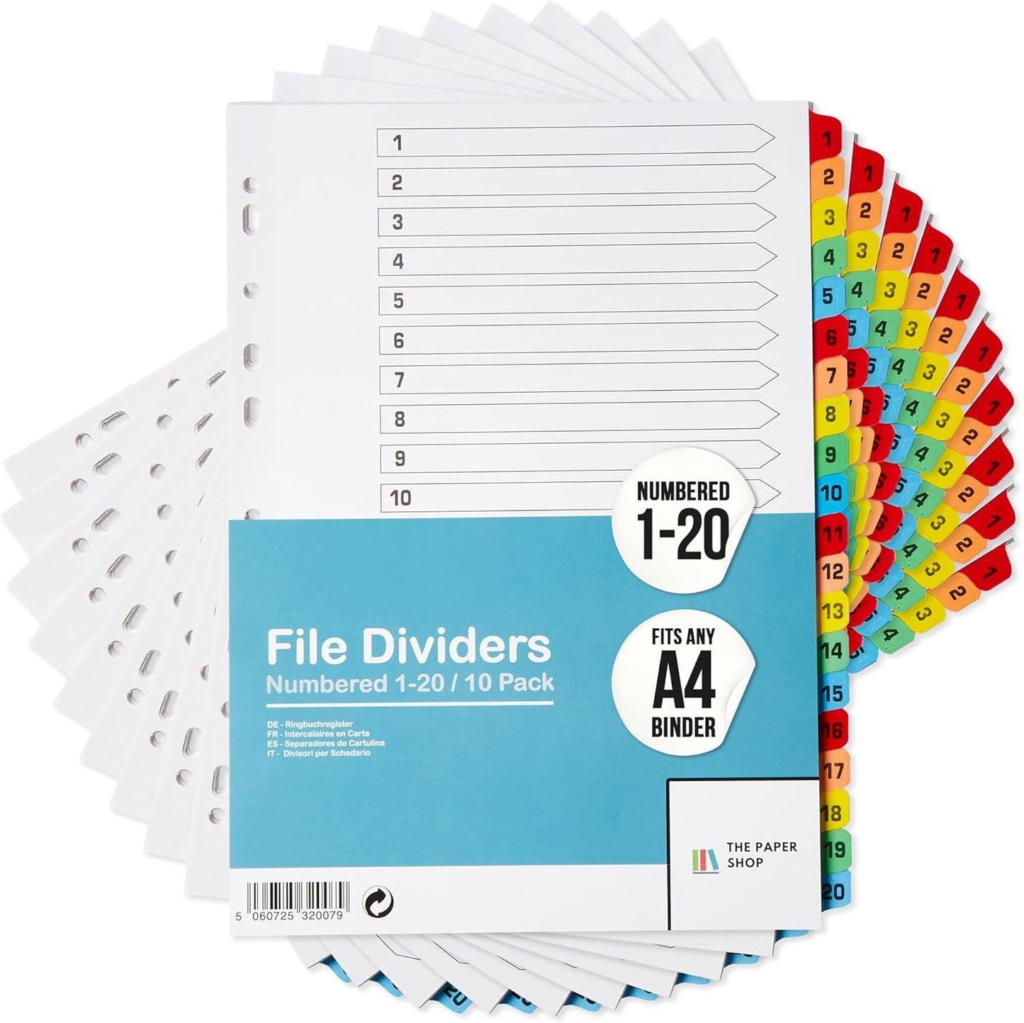 Binder Dividers with Tabs 1-20 Numbered â A4 (10 Pack) | Dividers for 3 Ring Binder | Numbered Tab Dividers for Office, School & Home Organization - The Paper Shop