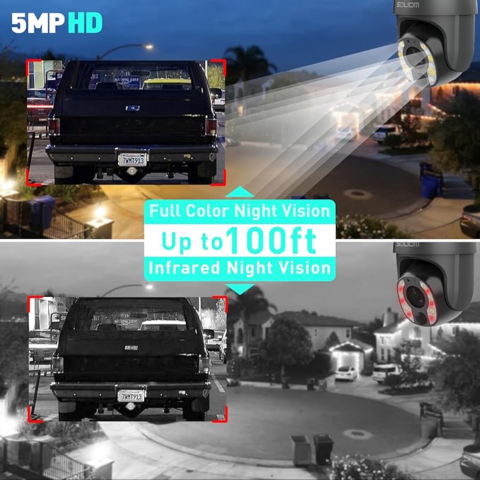 SOLIOM 5MP Security Camera Outdoor with 10X Optical Zoom, 4G LTE Cellular Security Cameras for Home Security with Battery & Solar Powered, Human Detection, Spotlight Color Night Vision, New S600-C10X
