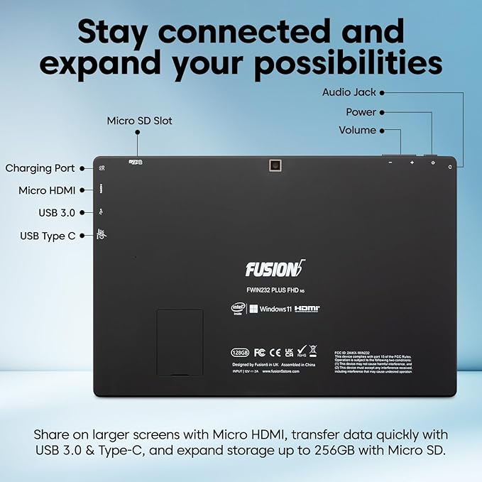 Fusion5 Built in USA 10.1” Windows 11 Professional Full HD Tablet PC - 8GB RAM 256GB SSD, Ultra Slim, Intel Quad-Core, 10 Inch Windows Tablet, USB, HDMI - 2 Year Full Warranty with Accidental Damage