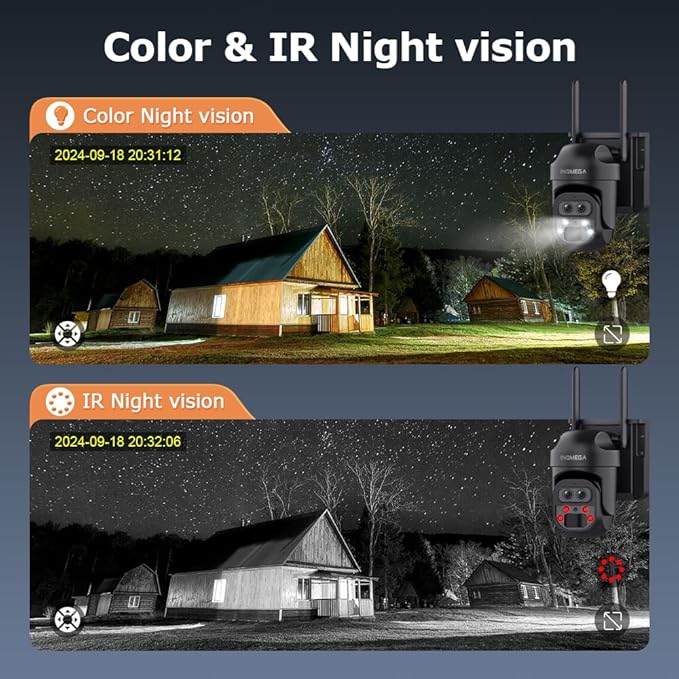 INQMEGA [ 12X Zoom ] 6MP Security Solar Cameras Outdoor, 2.4G WiFi Wireless Camera with PIR Motion Detection, Daul Lens, Color Night Vision, Spotlight Siren, No Subscription Required