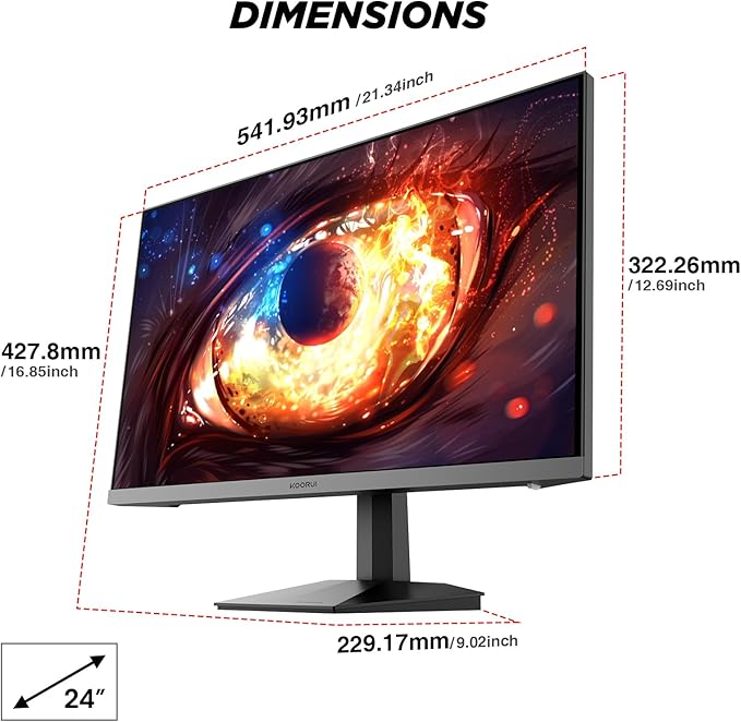 KOORUI 24" Gaming Monitor,180Hz 1ms Fast IPS Monitor, 1440P HDR400 Display, 90% DCI-P3 Color Gamut, Adaptive Sync, Slim Frame, VESA Mountable, HDMI 2.0, DP 1.4, G2421V