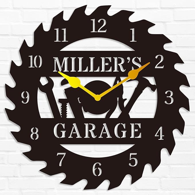 Personalized Metal Garage Clock, Custom Metal Workshop Clock,Custom Garage Wall Decor Gift for Father's Day Husband