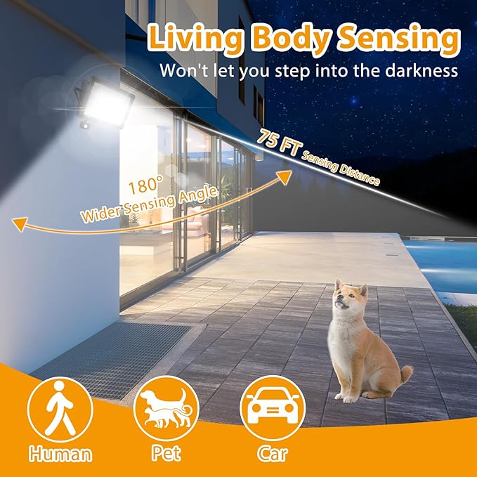 2 Pack 300W LED Motion Sensor Flood Light,LED Work Light with Plug,Super Bright IP66 Waterproof Floodlight Outdoor 43500 lumens 5000K Daylight Dusk to Dawn Security Light for Garage,Front Porch