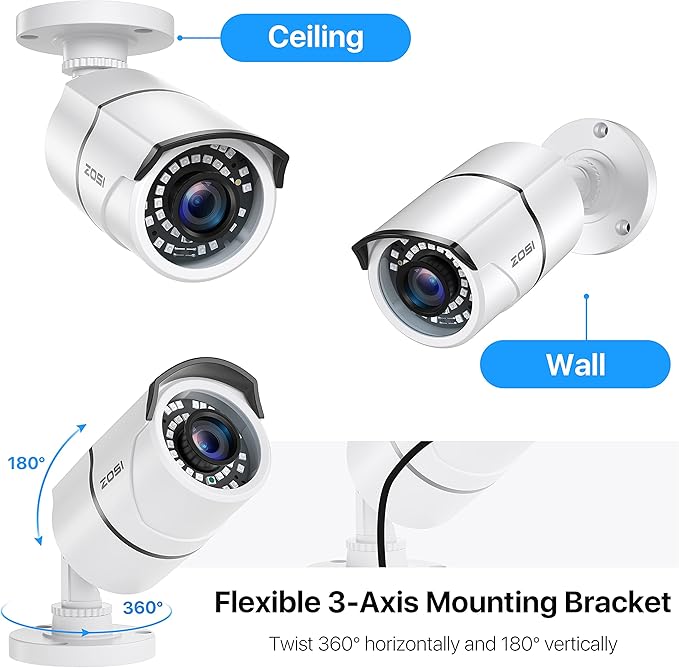 ZOSI 4 Pack 2MP 1080p HD-TVI Home Security Camera Outdoor Indoor 1920TVL, 36PCS LEDs, Night Vision, Weatherproof Surveillance CCTV Bullet Camera