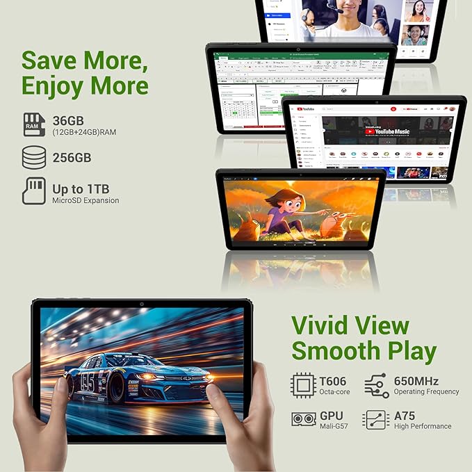 2025 Tablet 11 inch Android 15 Tablets with Keyboard Stylus Mouse: 2K IPS Tablette (2000x1200), 36GB+256GB(2TB TF), 5G/2.4G Dual WiFi, 8-Core 1.6GHz, 8000mAh,8+13MP, BT5.0/GPS-Black