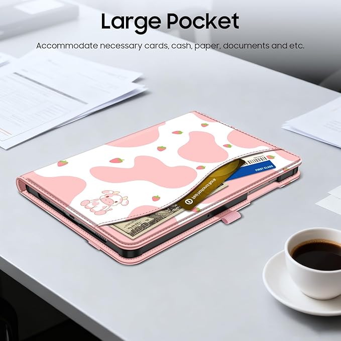 Fintie Case for Samsung Galaxy Tab A9 Plus/A9+ 5G 11 Inch 2023 Model (SM-X210/X216/X218), Multi-Angle Viewing Smart Stand Back Cover with Pocket Auto Wake/Sleep, Strawberry Cow