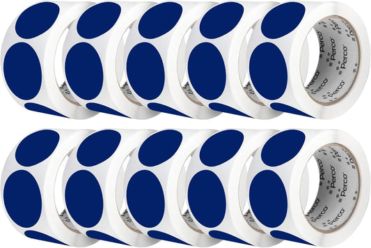 Perco Dark Blue 2-Inch Perforated Circle Dot Sticker Labels — 10 Rolls, 5,000 Round Stickers — with Permanent Adhesive for Organizing, Color Coding, Bin Labeling, Packaging Alerts—Made in USA