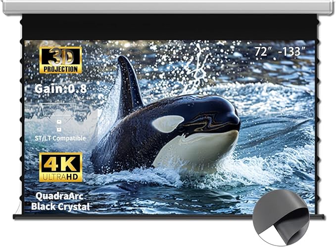 QuadraArc Motorized ALR Projector Screen, Black Crystal 4K Electric Drop Down Screen, Wall & Ceiling Mount, Compatible with 1800 ANSI Lumens ST/LT Projectors 100"
