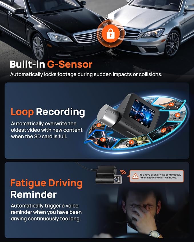 70mai 2.7K Dash Cam Front and Rear A500S, Dual Dash Camera for Cars, Dashcam with APP, Sony IMX335, ADAS, Built-in WiFi GPS, 2'' IPS Screen, WDR, Night Vision, 24/7 Parking Mode, Loop Recording