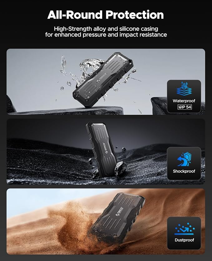 ORICO 1TB External SSD Up to 2000MB/s, Interface Extra Protection, Waterproof and Dust-Proof, Rugged and Reliable Outdoor Portable Solid State Drives for Action Camera, Smartphone, Laptop - O20