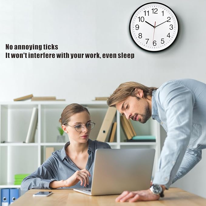 Plumeet Extra Large Wall Clock - 16" Non Ticking Silent Quartz Black Wall Clocks - Simple Design Wall Clocks for Living Room Decor, Battery Operated, White