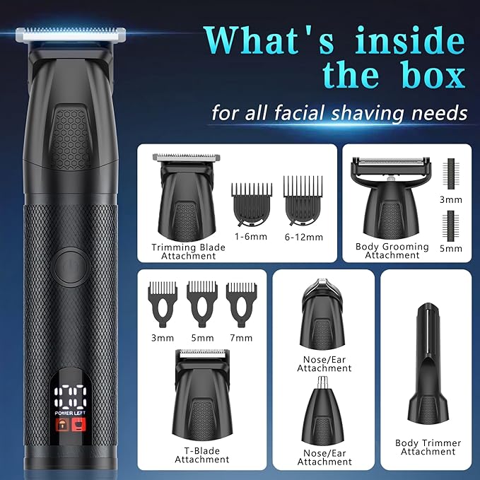 Beard Trimmer for Men Professional with Hair Clippers, 6-in-1 Cordless Hair Trimmer Set, IPX6 Waterproof Mens Grooming Kits Electric Razor for Face,Mustache,Body,Ear,Nose,Gifts