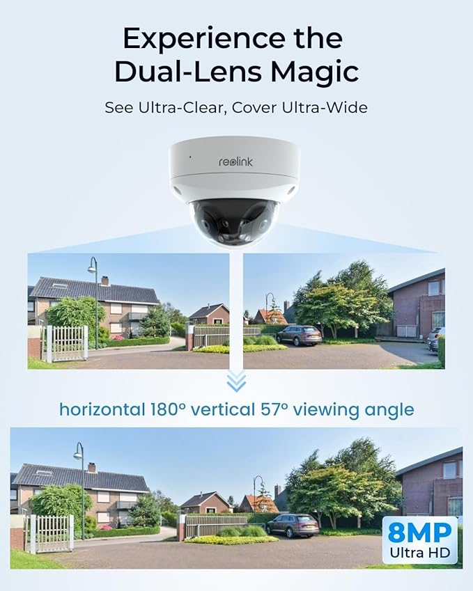 REOLINK 4K 8MP 180° Dual-Lens PoE IP Camera, IK10 Vandal-Proof, Person/Vehicle/Animal Detection, Spotlight Color Night Vision, 2 Way Talk, IP67 Weatherproof, No PT Supported, Duo 2V PoE