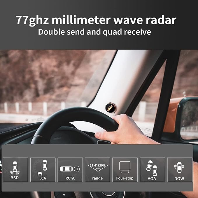 BY-J Blind Spot Monitoring System, 77 GHz Millimeter Wave Radar 12V Universal Car Blind Spot Detection System, Sensitive Radar Sensors Blind Area Detection System