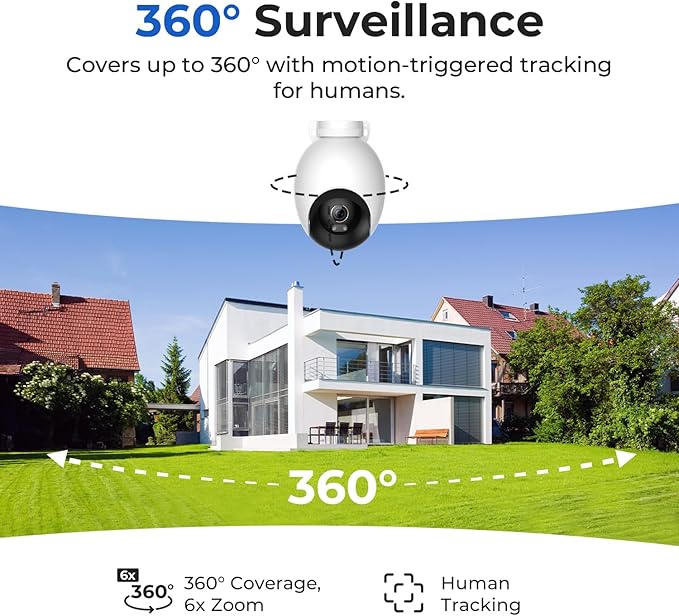 IMILAB EC6 Pro 4K Wired Outdoor Security Camera, 5GHz WiFi Plug-in Outdoor Camera for Home Security w/Spotlight, 360° Rotation, Free Detect & Tracking, Waterproof, 24/7 Local Recording, No Monthly Fee