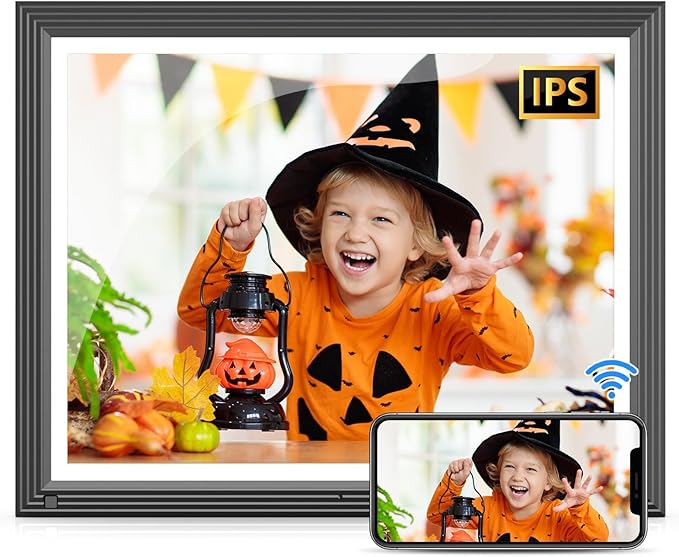 Large Digital-Photo-Frame Wi-Fi Picture Frame - 15" 32GB Smart Photo Frame with Remote Control (No Touch Screen), Full Function, Share Photo Video via App Email, Fee Cloud, Wall Mounted for Home Decor