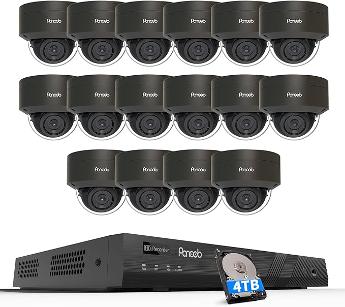 16 Channel Security Camera System 4K PoE, 16x 8MP IK10 Vandal Proof Dome Camera w/Smart Human Vehicle Detection, Wired IP Camera Outdoor Built-in Mic, 4K 8MP 16CH NVR 4TB HDD, PD54B1616-8M