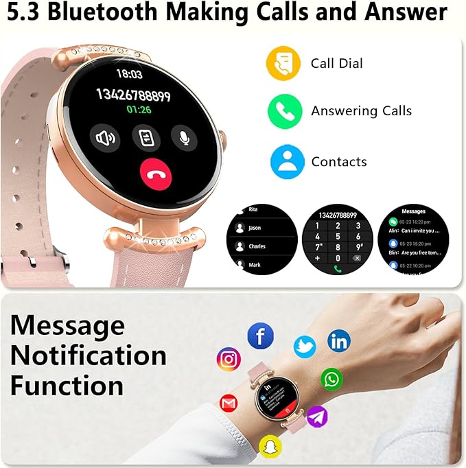 Smart Watches for Women Android IOS, 1.2'' AMOLED Ultra-Clear Screen Fitness Trackers with Bluetooth Call (Answer/Make), Smartwatch with Heart Rate,Sleep Monitor, IP68 Waterproof,100+ Sports Mode