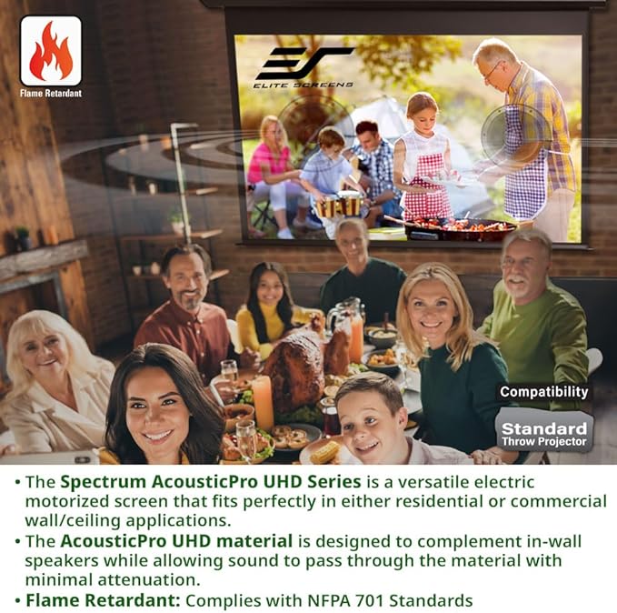 Elite Screens Spectrum AcousticPro UHD, 100-INCH Motorized Electric Projector Screen Moiré-Free Sound Transparent Perforated Weave Movie Home Theaters, ELECTRIC100H2-AUHD