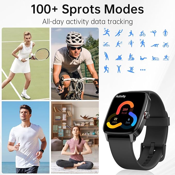 Smart Watches for Women Men with Bluetooth Call & AI Voice, 1.85" HD Fitness Tracker with Heart Rate SpO2 Sleep Monitor, 100+ Sports Modes,Mini Games, IP68 Waterproof Smartwatch for Android iOS Phones