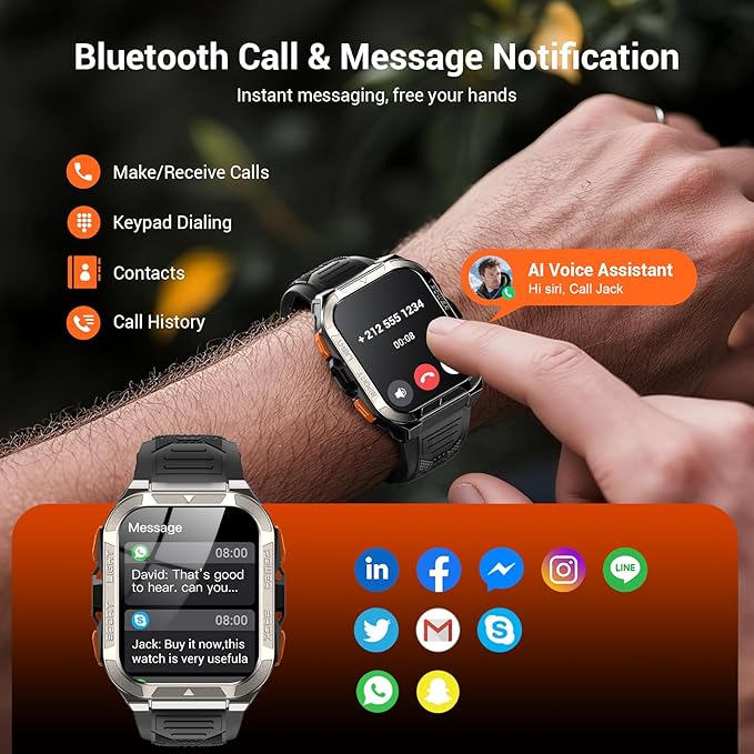 Military Smart Watches for Men (Answer/Make Calls),1.91"Fitness Smart Watch for Android and iPhone, GPS Fitness Trackers Watch with Flashlight/Heart Rate/Sleep/100+ Sport Modes/AI, Mens New Year Gift